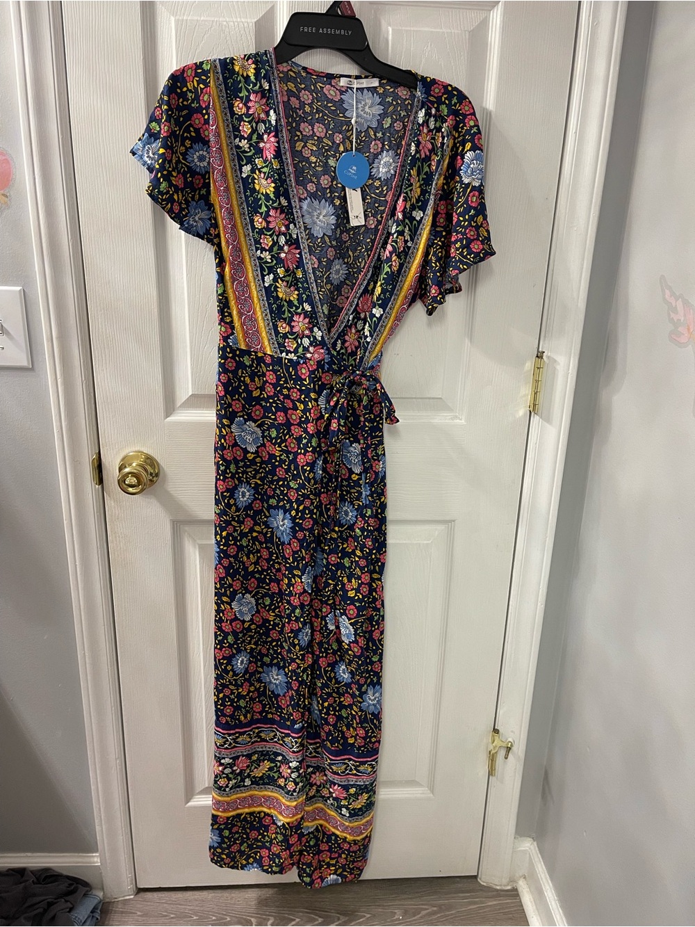 Cupsshe L, maxi colorful boho floral print, and vacation/resort wrap dress new